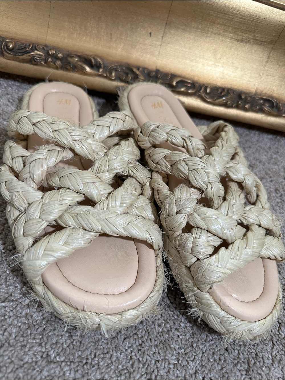 H&M Natural Tan Woven Strappy Sandals Size 38/7